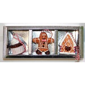 Peppermint Square Mini Ornaments Set 3 Gingerbread House Man Cupcake Christmas